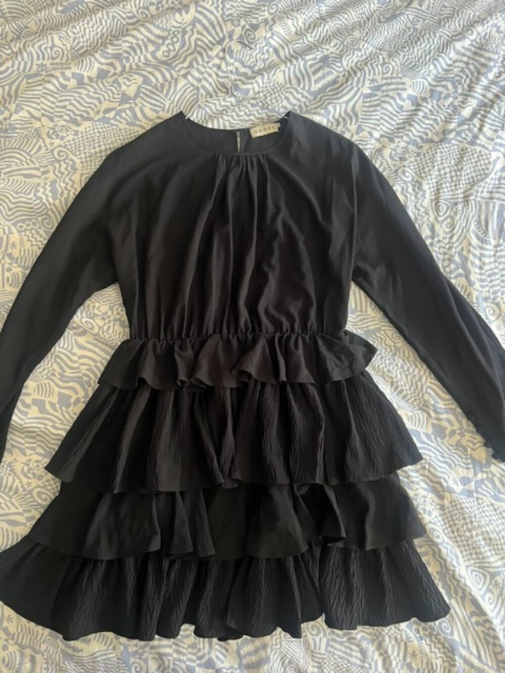 RHODE Black Ruffle Skirt Mini Dress, SIze L